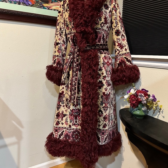 Curly Mongolian Lamb Fur & Tapestry Princess Coat by Anne Klein c.1970 - sz S- M - Picture 7 of 16